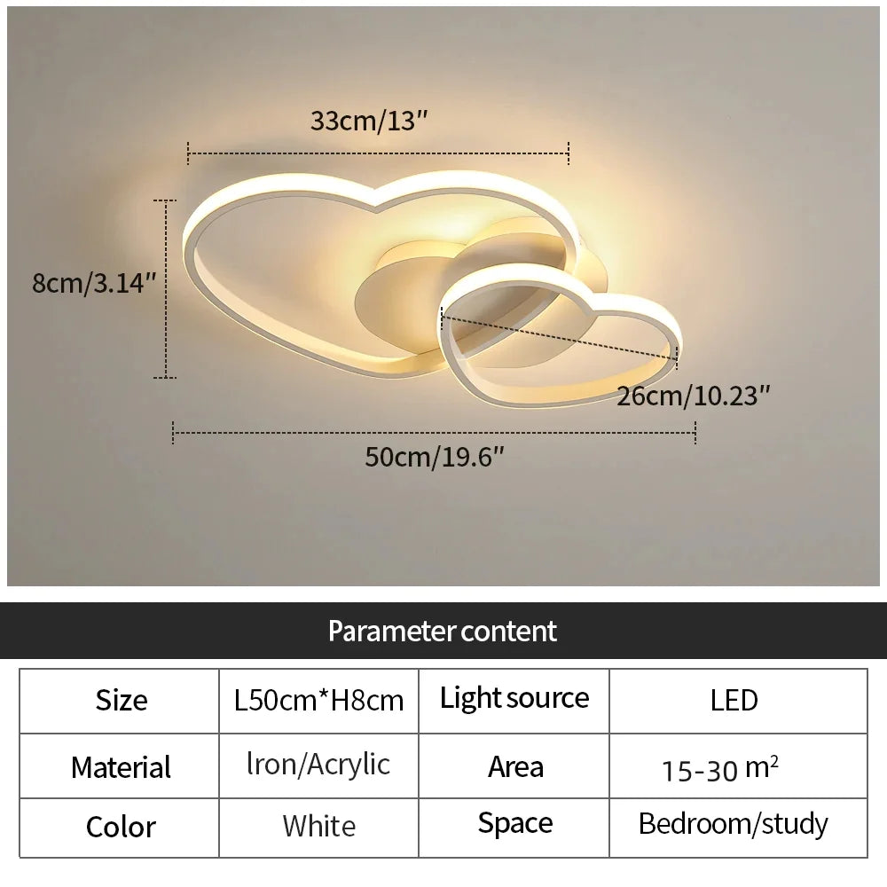 Dimmable LED Ceiling Light,64W Heart Ceiling Lamp 3000K/4500K/6500K,Chandelier White with Remote Control for Children's Room