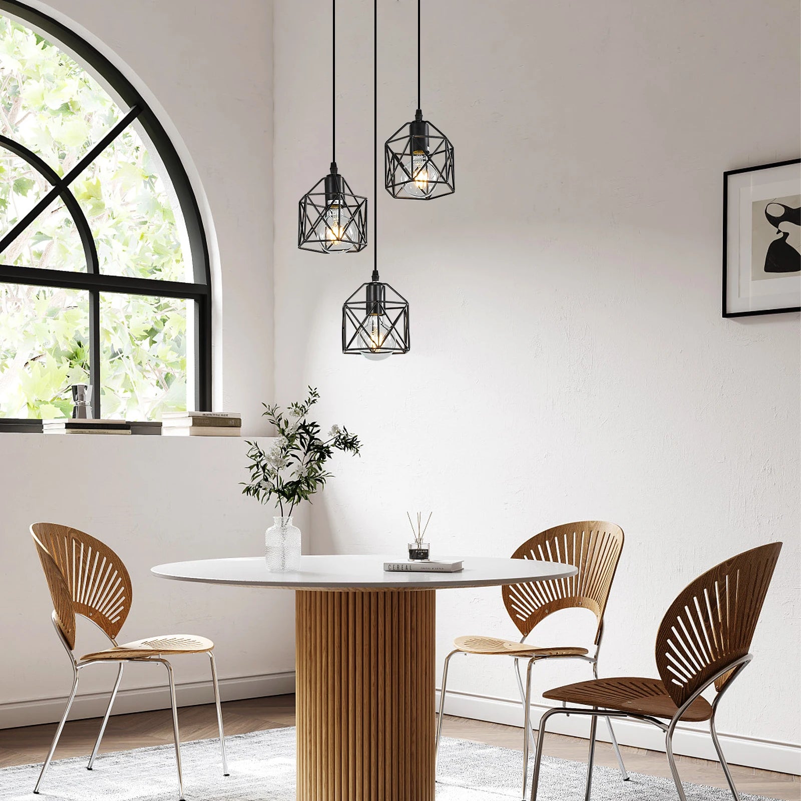 Metal Pendant Light,3-Light LED Nordic Creative Iron Chandelier E27 Geometric Pendant Lights For  Bar Office（Bulb not included）