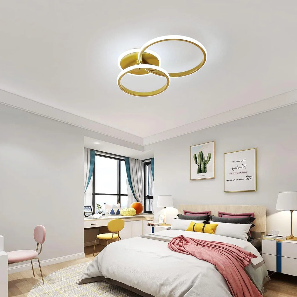 Modern LED Ceiling Light,42W 4700LM 2 Ring Rotatable Gold Flush Mount Ceiling Lamp for Living Room,White Light 6500K