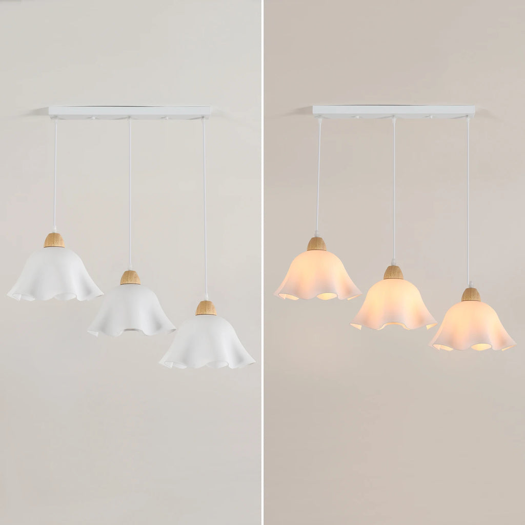 3-Head Pendant Lamps,Flower-Shaped Chandelier Retro Wooden Ceiling Light Flower Design E27 Base Lighting (Bulb not included）