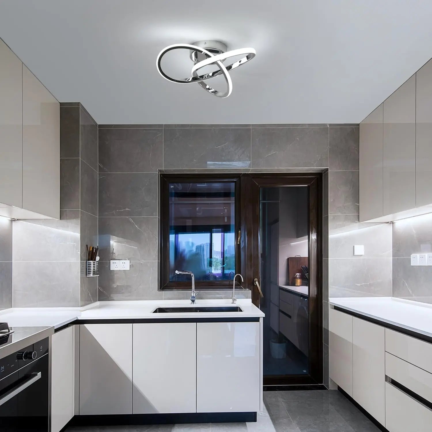 Modern Ceiling Light,6500K Cool White Led Ceiling Light Fixture,Curved Design Ceiling Lamp for Hallway Entryway