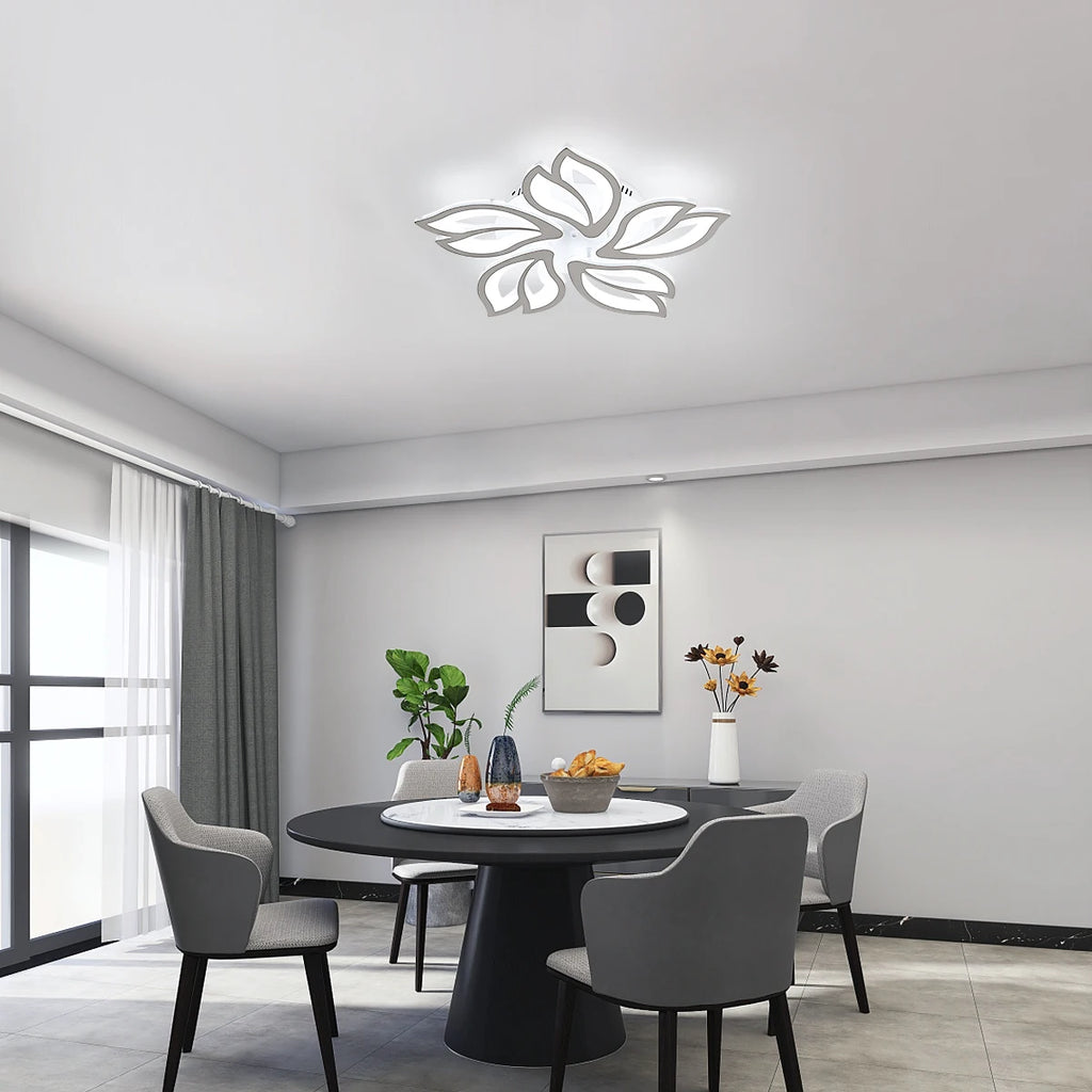 Dimmable LED Ceiling Light,Creative 5 Head Petals Design 45W 4050LM Ceiling Lamp with Remote Control 3000K-6500K