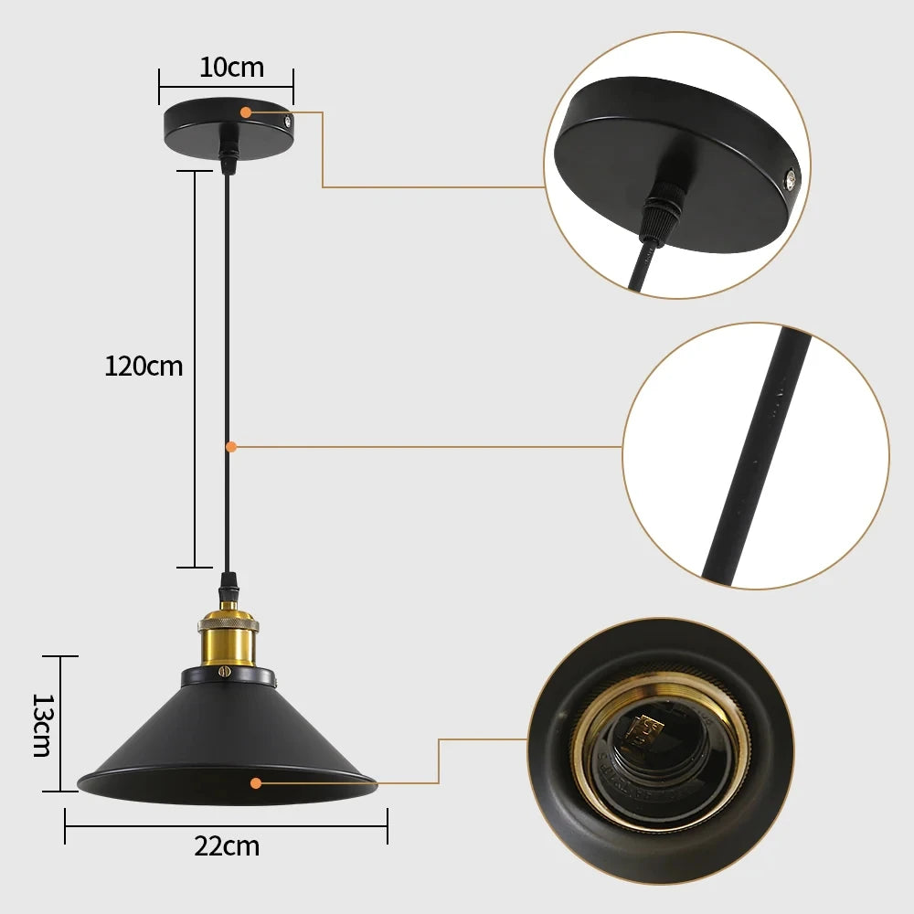 Vintage Pendant Light, Simple Hanging Ceiling Lamp,Retro Chandelier with Ø22cm Lamp Shade （Bulb not included）