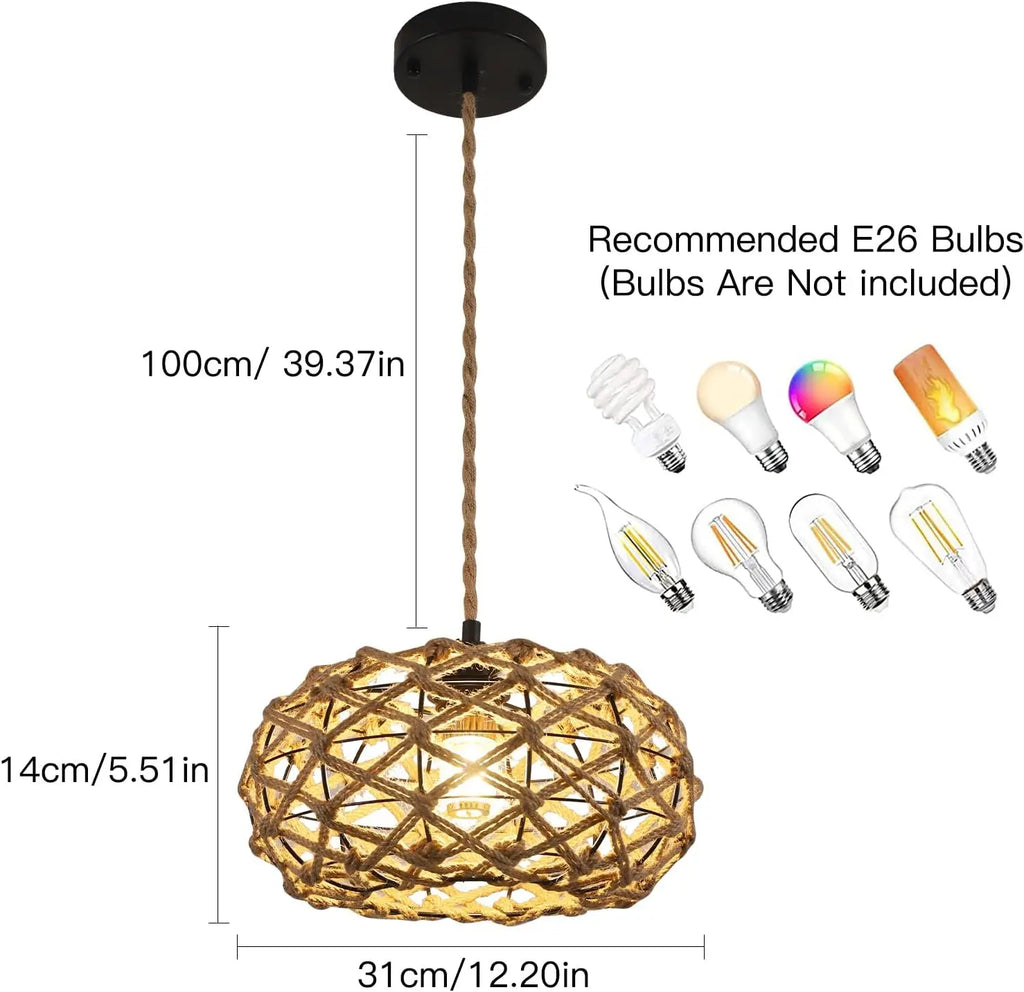 Woven Pendant Light,Boho Chandelier Light Fixture,Farmhouse Rattan Pendant Lights,For Bedroom, Farmhouse (Bulb Not Included)