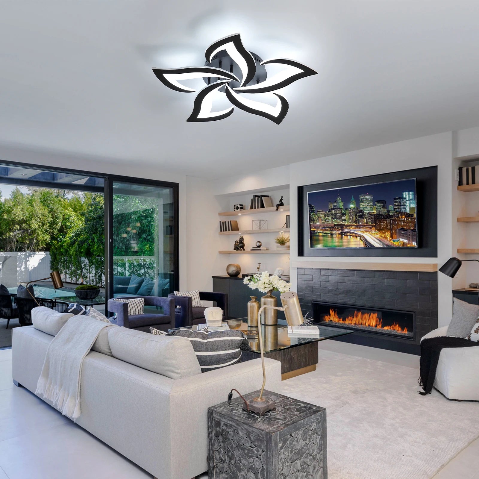 Mordern LED Ceiling Light,60W 6500LM LED Ceiling Lights Cool White 6500K,Creative Petals Design Chandelier for Living Room