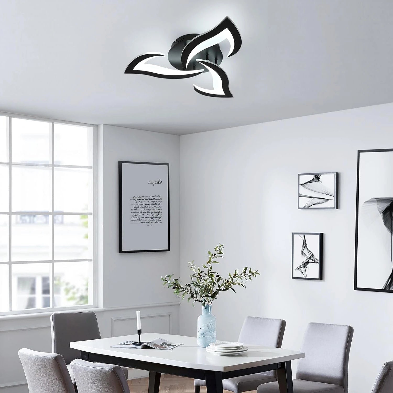 Modern Ceiling Light,35W Dimmable 3000K-6500K Ceiling Lamp Remote Control,3-Lights Flower LED Ceiling Light Fixture for Dining Room Bedroom Dinning Room