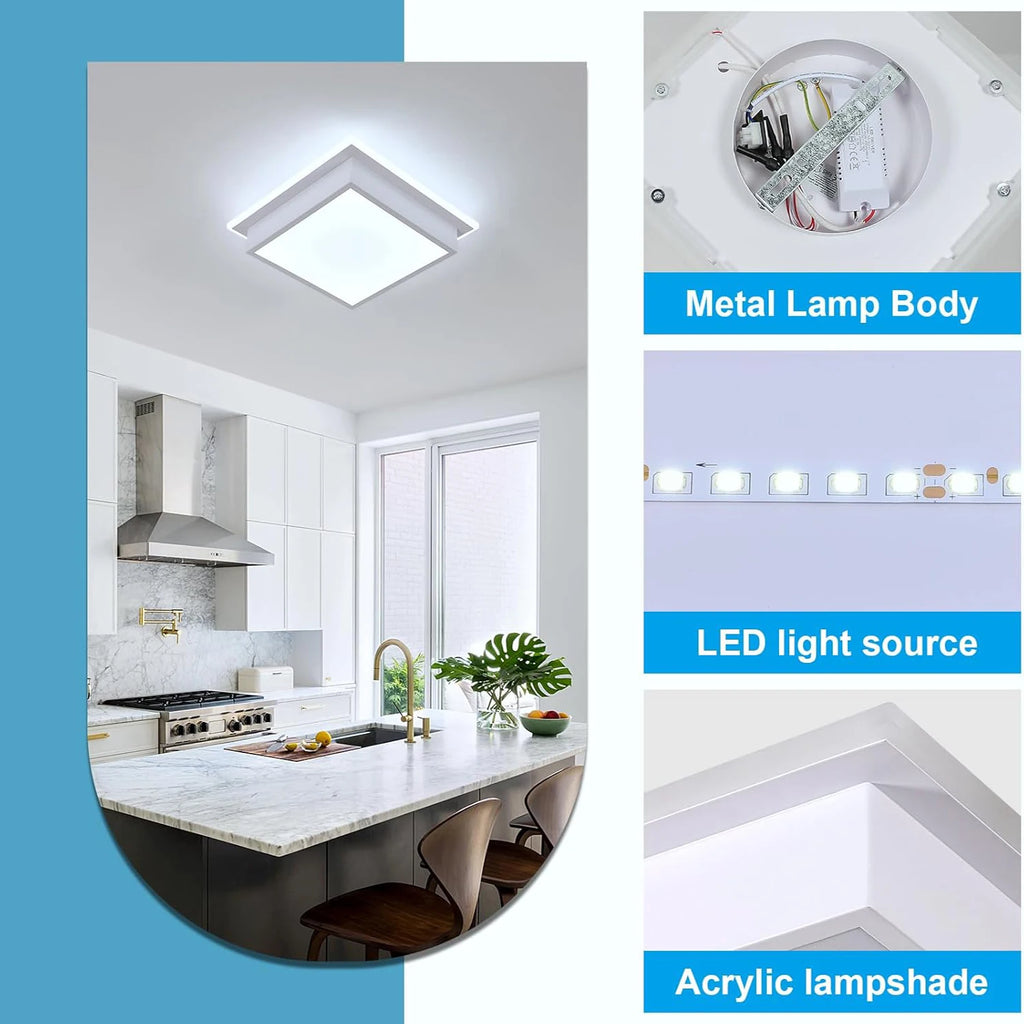 Modern LED Ceiling Light,20W 1800LM Acrylic Square LED Ceiling Lamp,Simple White Light Fittings Ceilings for Hallway,Cool White 6500K