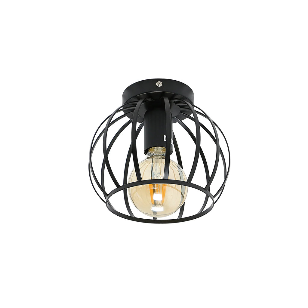 Iron Cage Pendant Ceiling Lampshade with E27 Holder,Vintage Ceiling Light Semi Flush Mount for Living Room（Bulb Not Included)