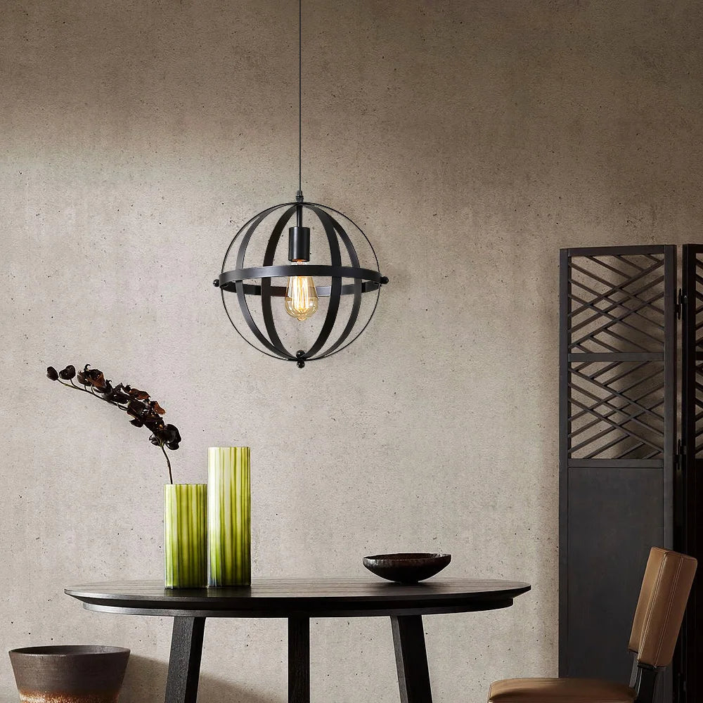 Modern Industrial Metal Pendant Hanging Light Fixtures,Farmhouse Black Cage Chandelier for Kitchen Island（Bulb not included）