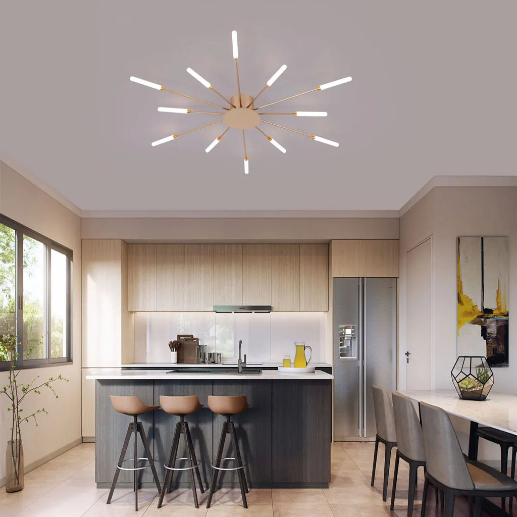 Modern LED Ceiling Light,Creative Fireworks Design Ceiling Lamp for Exhibition Children's Room,Neutral Light (Gold,12 Heads)