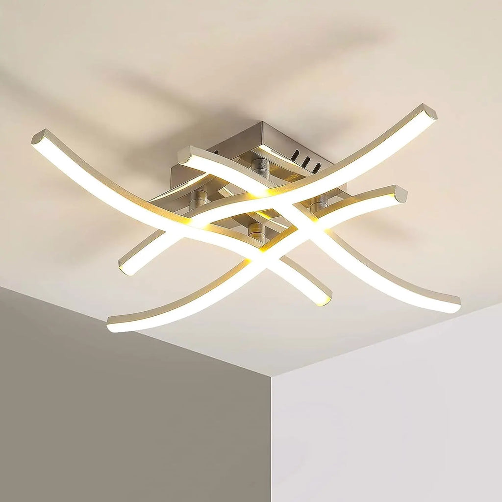 LED Ceiling Light,Curved Design Ceiling Lamp,24W LED Ceiling Lighting,4 Built-in LED Light Bars Warm Light 3000K For Bedroom