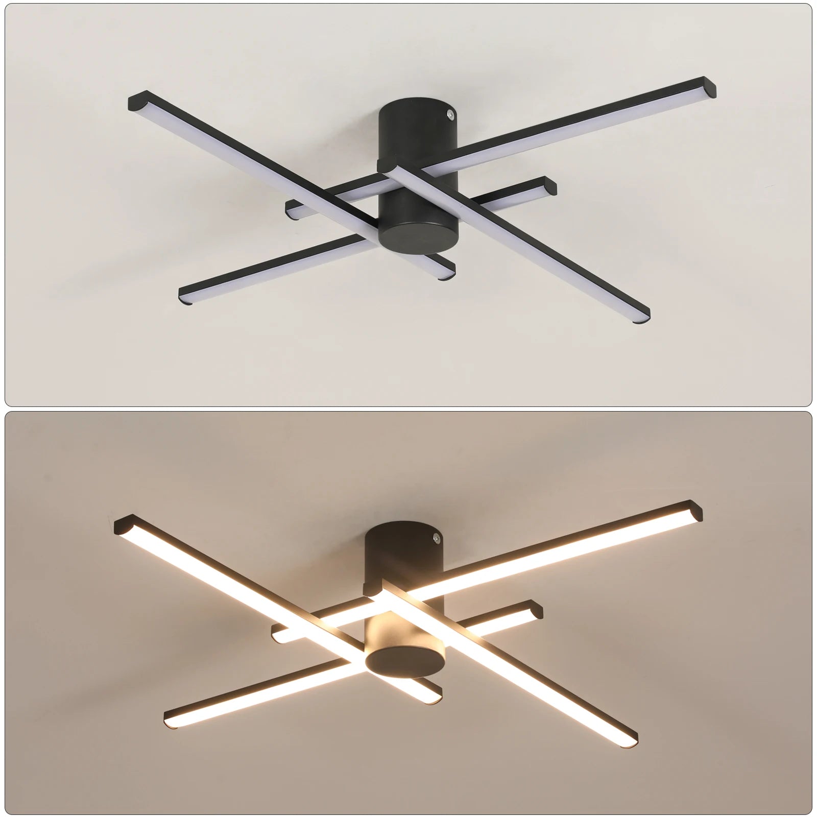 4 Built-in LED Boards Ceiling Light, 24W Black Elegant Design Ceiling lamp,3000K Warm  Light Fixture For Bedroom,Hallway