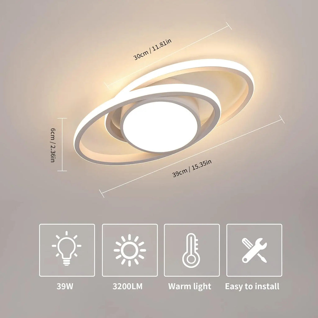 LED Ceiling Light,39W 4385LM Lighting Fixture,Round Modern Design Ceiling Lamp for Living Room Bedroom Corridor Balcony, Dia 39cm, Warm Light 3000K/White Light 6500K