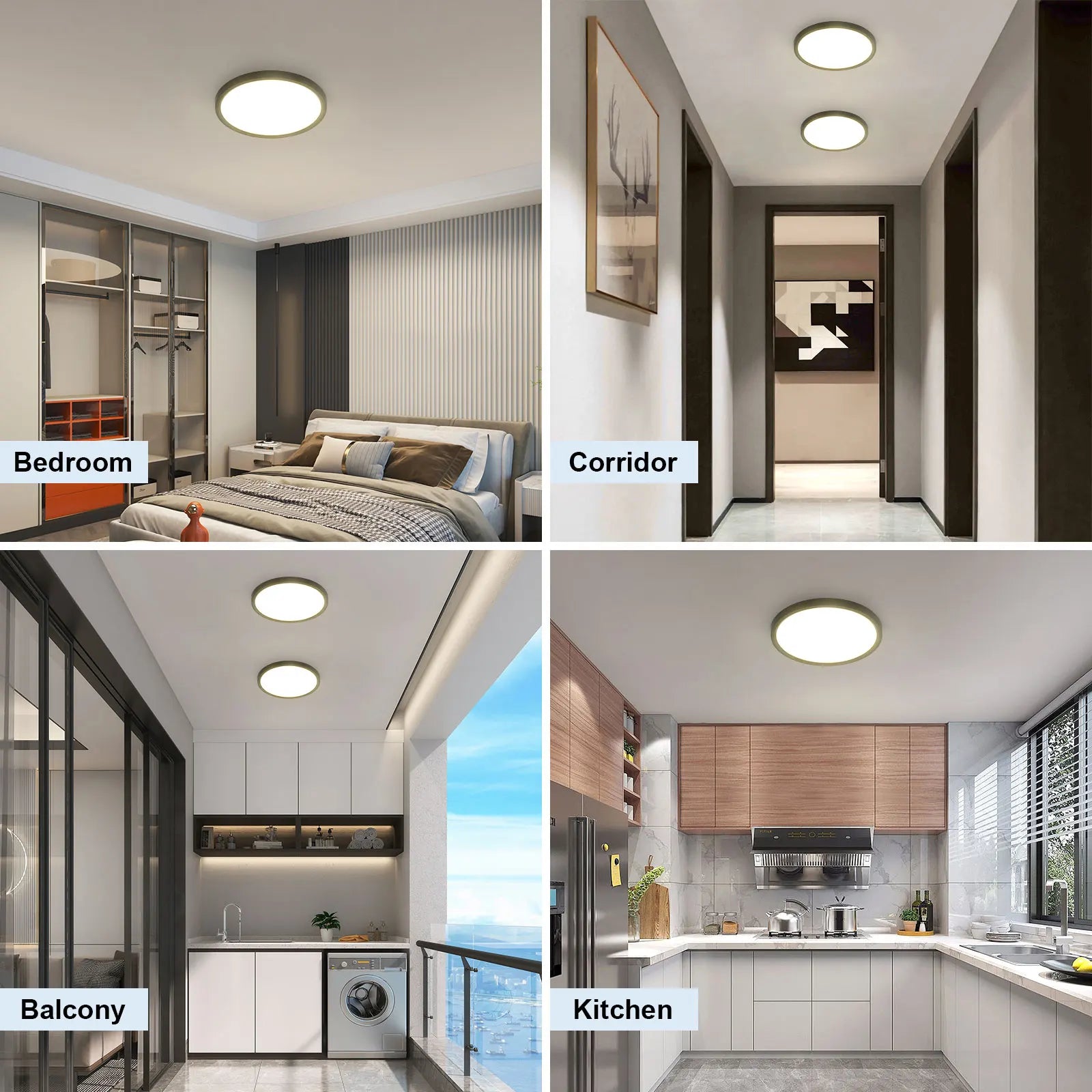 Round Flush Ceiling Light,2cm Ultra-Thin Contemporary 18W Black Hallway Ceiling Light for Balcony,Neutral Light 4500K