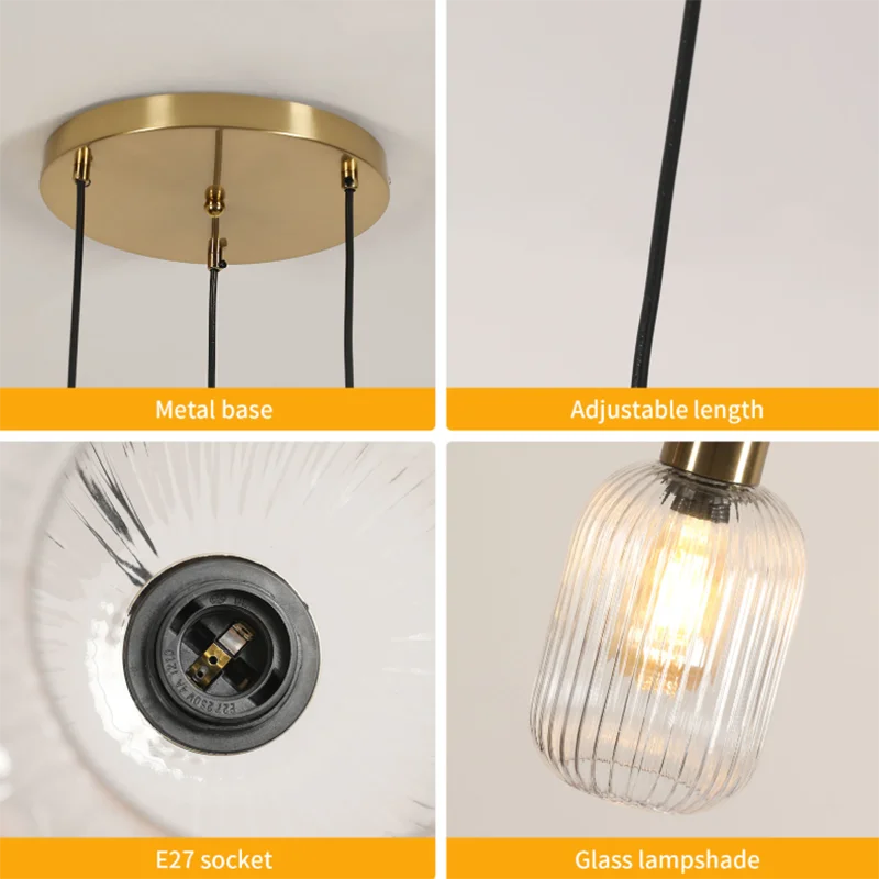 3-Light Crystal Chandelier,Modern Mini Transparent Glass Pendant Light for Living Room,Kitchen Island（Bulb not included）