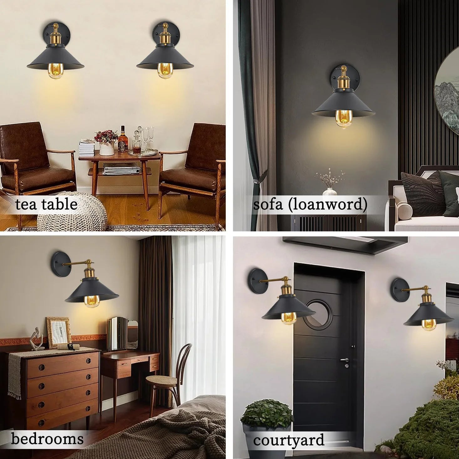 2 Pack Vintage Industrial Wall Sconce, Black Gold Metal Wall Lamp, Adjustable Swing Arm Wall Light Fixture,No Bulb Included,for Bedroom Living Room