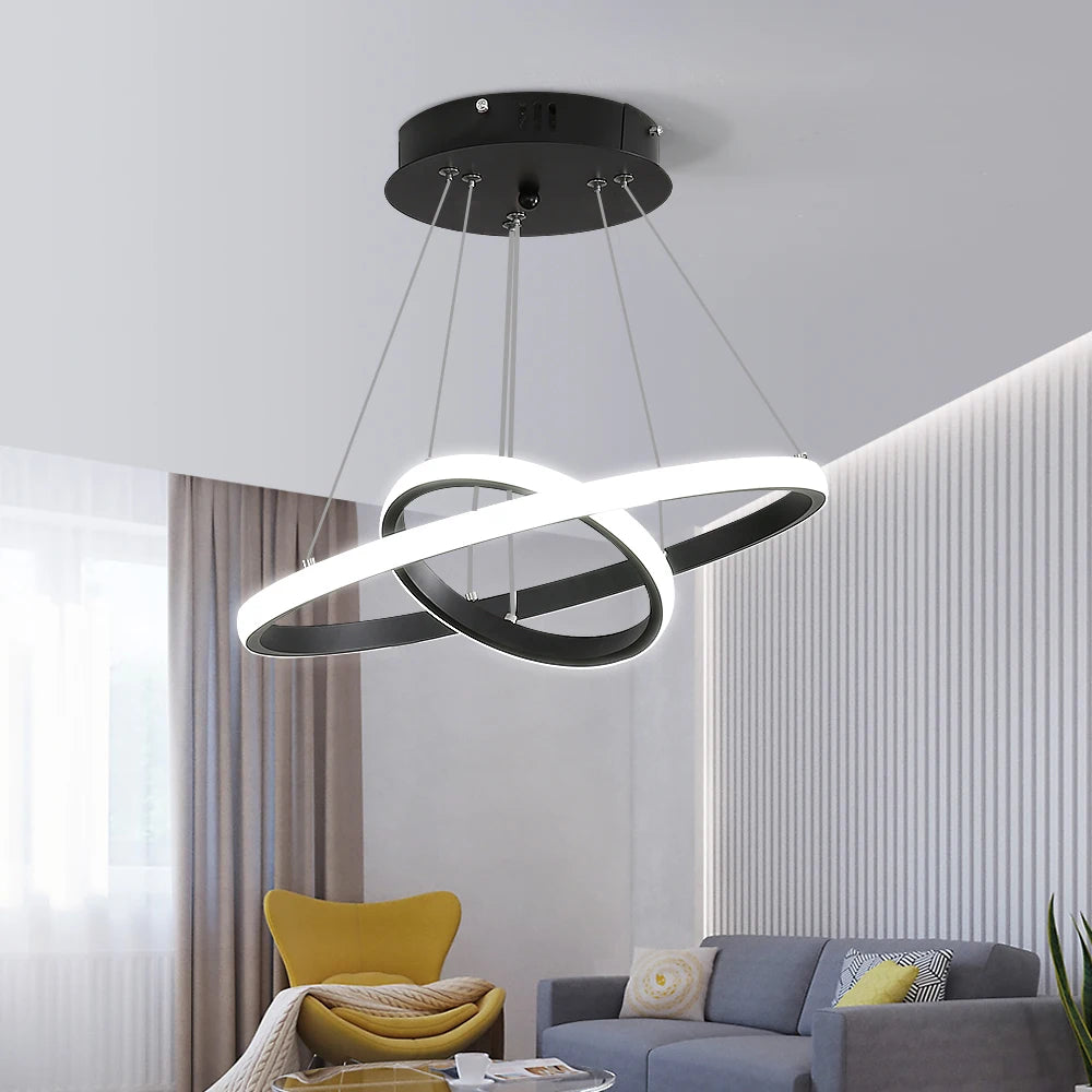 Modern LED Chandelier,30W 2700LM 2 Ring Round Hanging Foyer Pendant Light for Kitchen Island,Living Room,Cold White Light 6500K