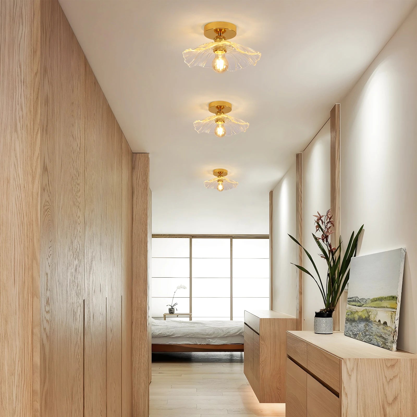 Flush Mount Ceiling Light,Clear Glass Shade Light Fixture,1 Light Lighting Fixture for Bedroom(Bulb Not Included)