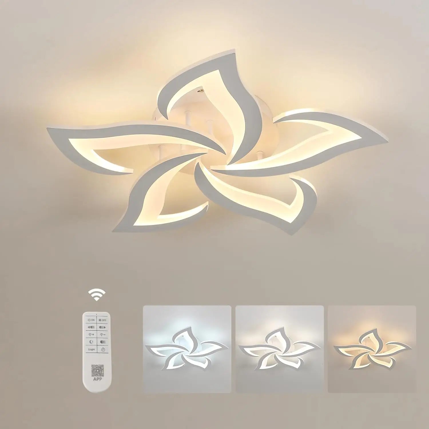 Dimmable LED Ceiling Light,Modern Ceiling Lamp With Remote Control,Creative Petal Ceiling Light For Living Room 3000K-6500K