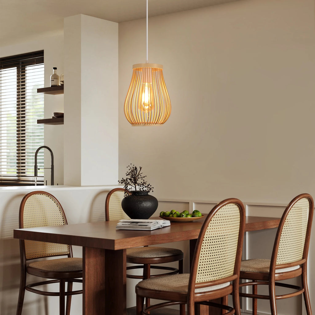 Woven Pendant Light,Boho Chandelier Light Fixture,Farmhouse Rattan Pendant Lights,For Bedroom, Farmhouse (Bulb Not Included)