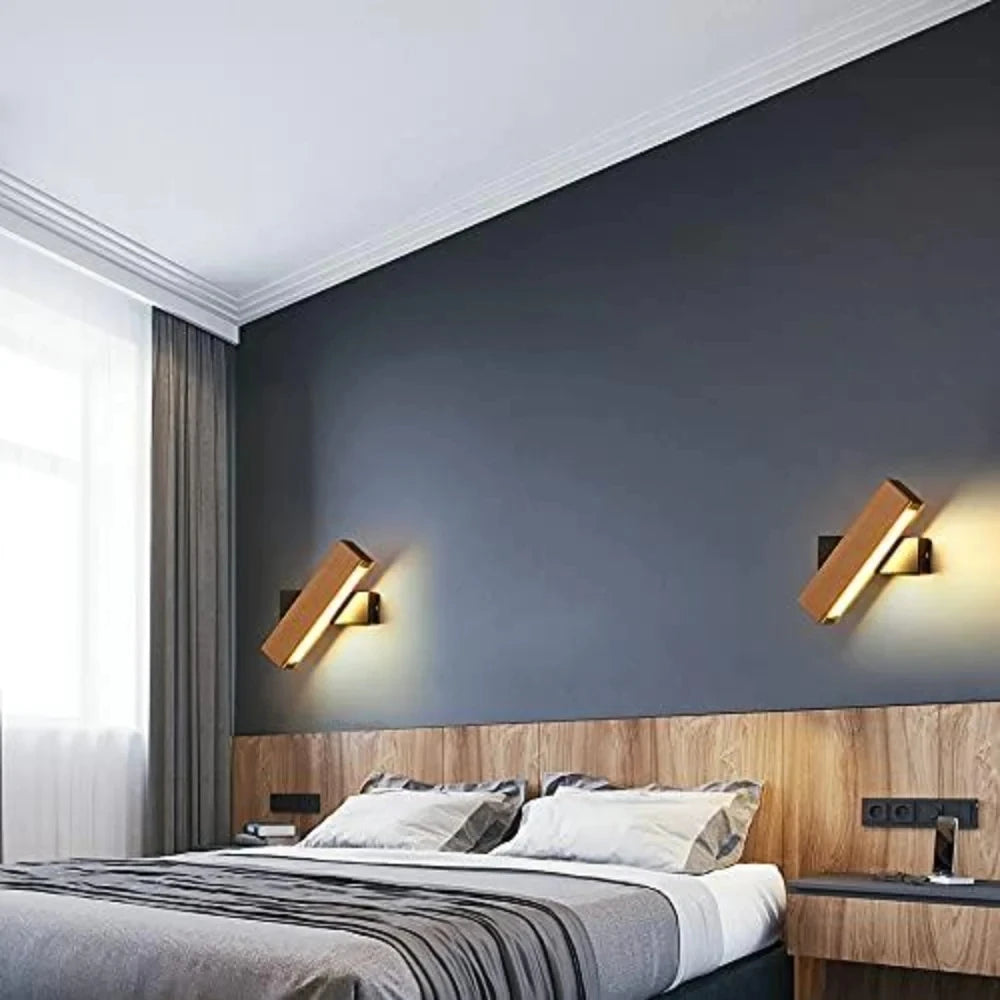 360° Rotatable Wall Light,Modern LED Wall Lamp  Bedside Lamp,Indoor Wooden Wall Sconce for Bedroom Living Room Hallway, 3000K Warm White Light