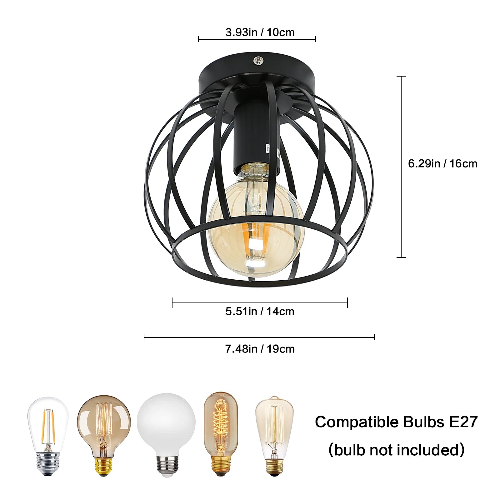 Iron Cage Pendant Ceiling Lampshade with E27 Holder,Vintage Ceiling Light Semi Flush Mount for Living Room（Bulb Not Included)