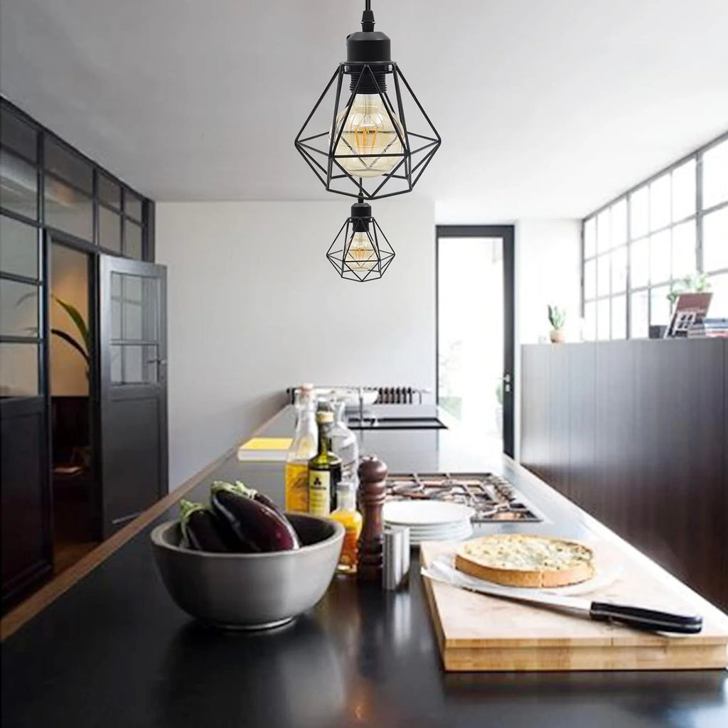 Industrial Pendant Light,E27 Vintage Metal Pendant Light Black Cage Lamp Retro Ceiling Light Shade（Bulb not included）