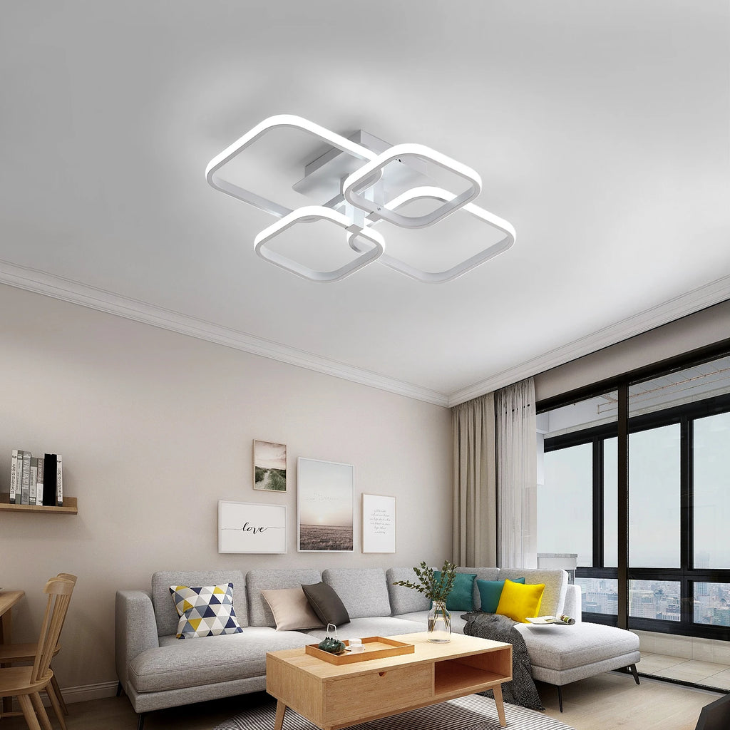LED Ceiling Light,60W Modern Flush Mount Ceiling Light Fixture,4-Square LED Chandeliers for Living Room,Bedroom,Dining Room,Siting Room, 6500K Cool White Light