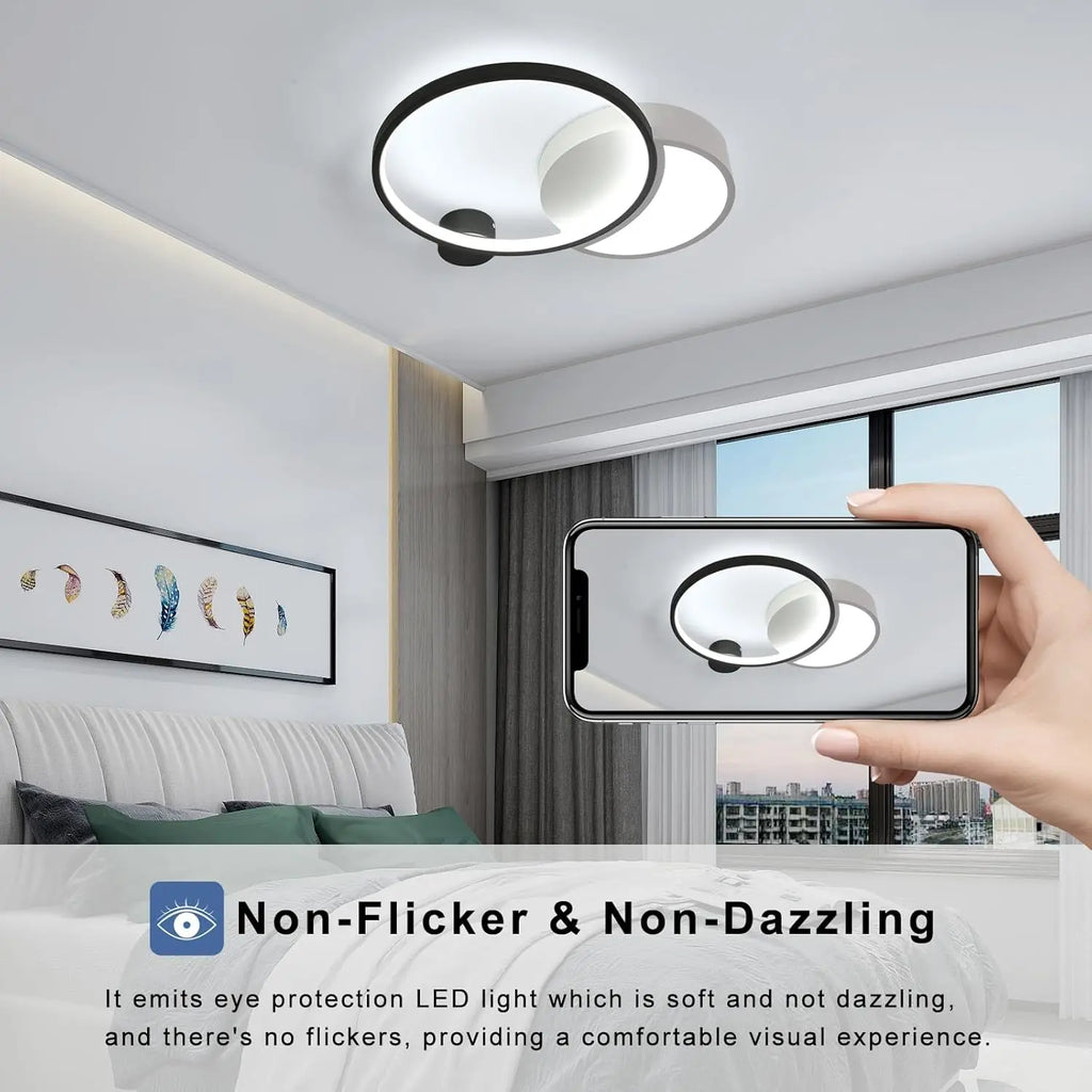 Dimmable LED Ceiling Light,Modern Black White Round Lights with Remote Control,31W 2790LM Dimmable 3000K-6500K Ceiling Lamp