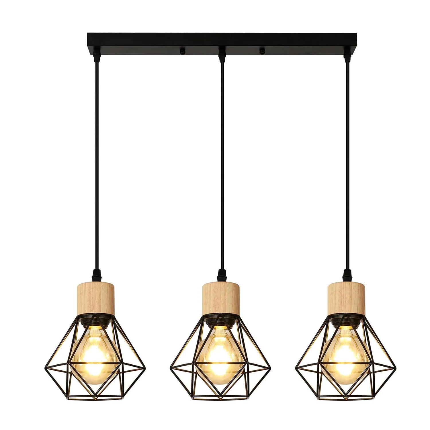 Modern Iron Chandelier,E27 3-Head Black Diamond Chandelier,Height Adjustable,Suitable for Restaurant（Bulb not included）
