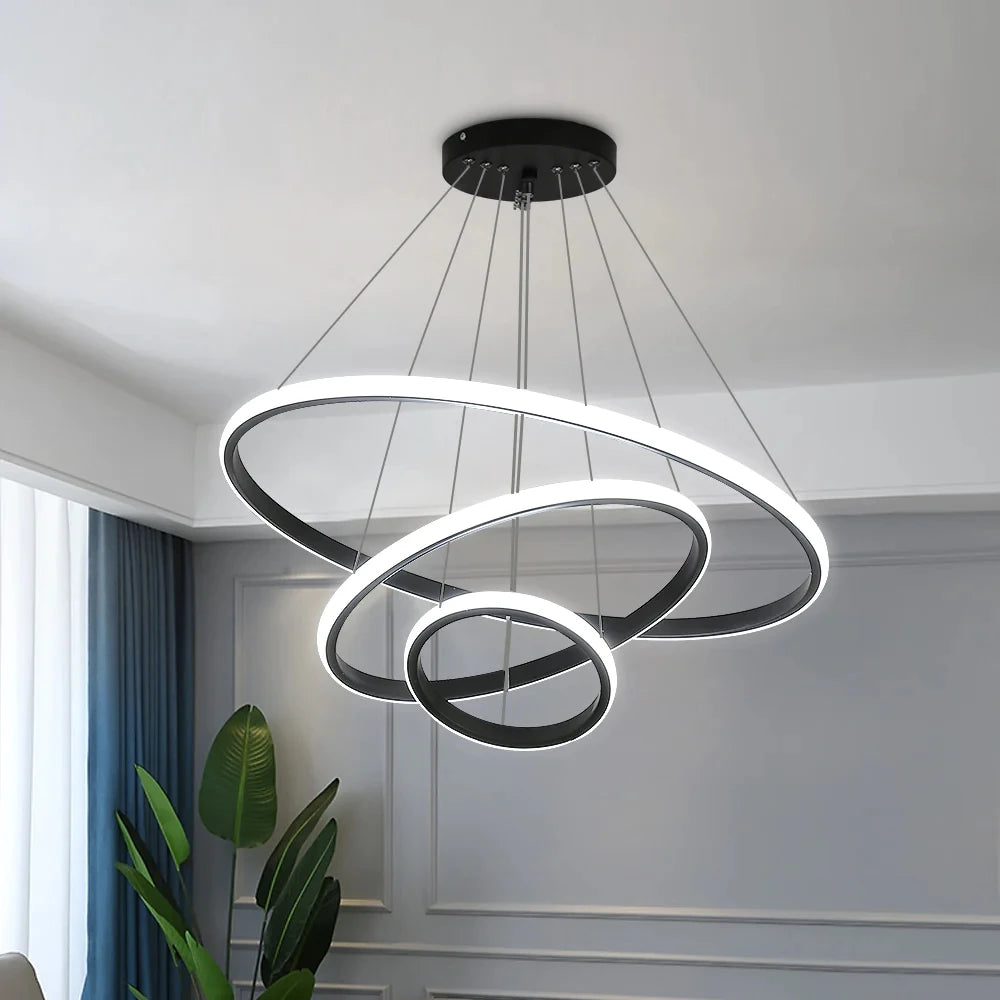 36W LED Chandelier,Dimmable 3000K-6500K Contemporary Chandeliers,Hanging 3 Rings Foyer Pendant Lights For Dinning Room