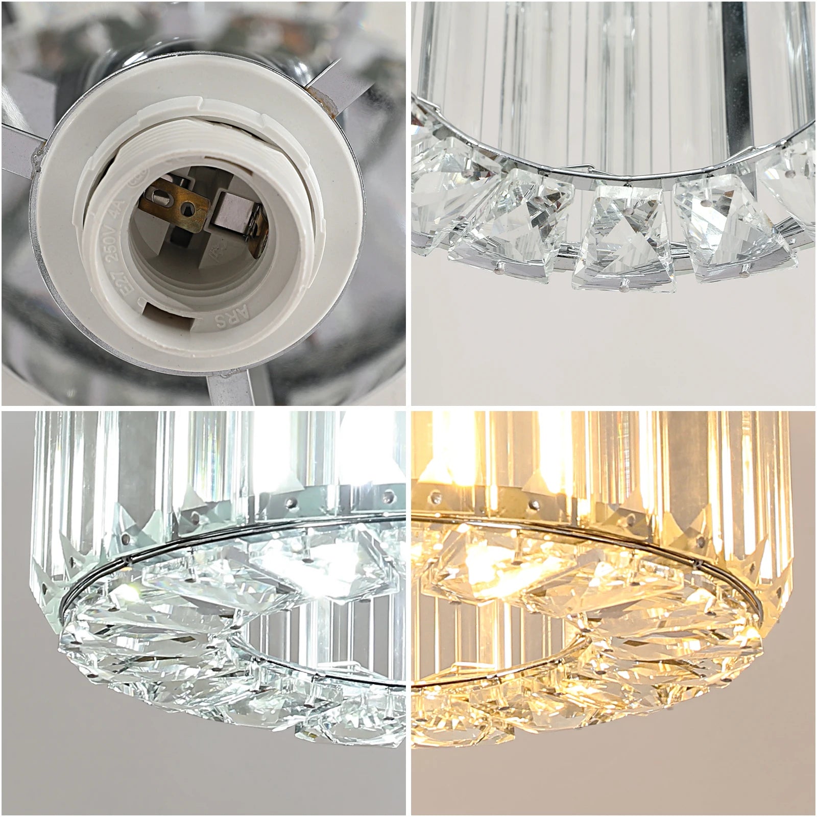 Crystal Ceiling Light,Close-to-Ceiling Lighting Fixture,For Hallway,Kitchen Island,Dining Room,E27 Base(Bulb Not Included)