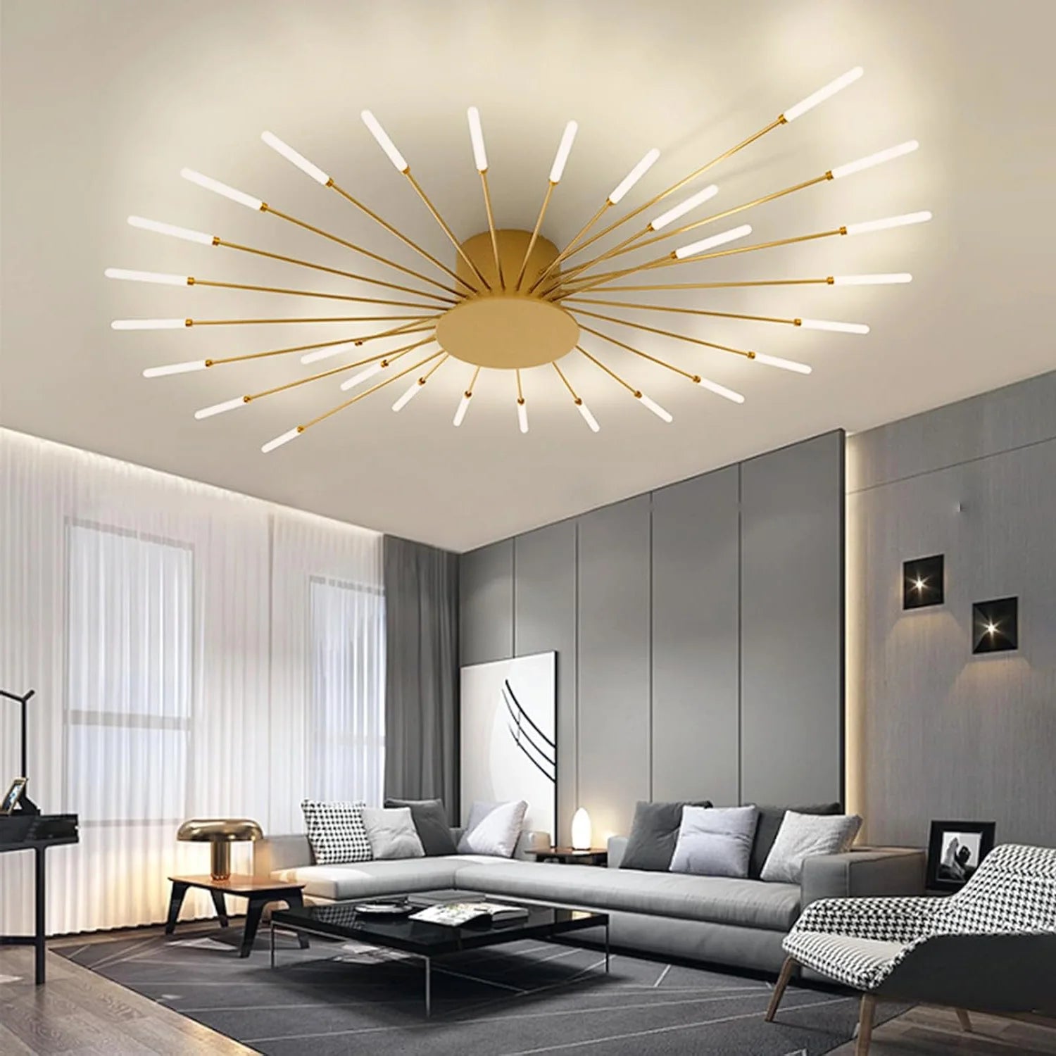 Modern Flower Shape Ceiling Lamp,Flush Mount Metal Acrylic Firework Petal LED Lighting Fixture for Dining Room ,Neutral Light