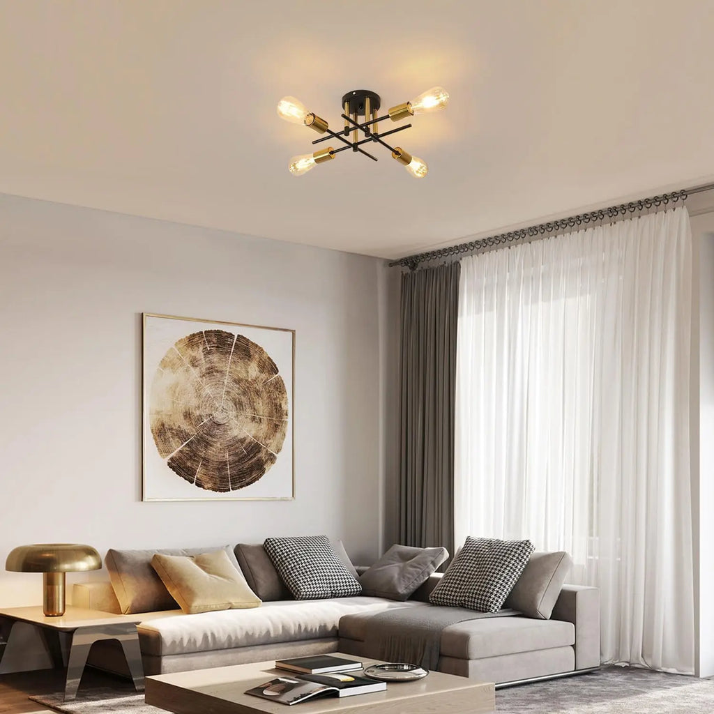 Industrial Ceiling Light,4-heads Ceiling Lights Iron Pendant Light for Bedroom, Restaurant,E27 Socket（Bulb not included)
