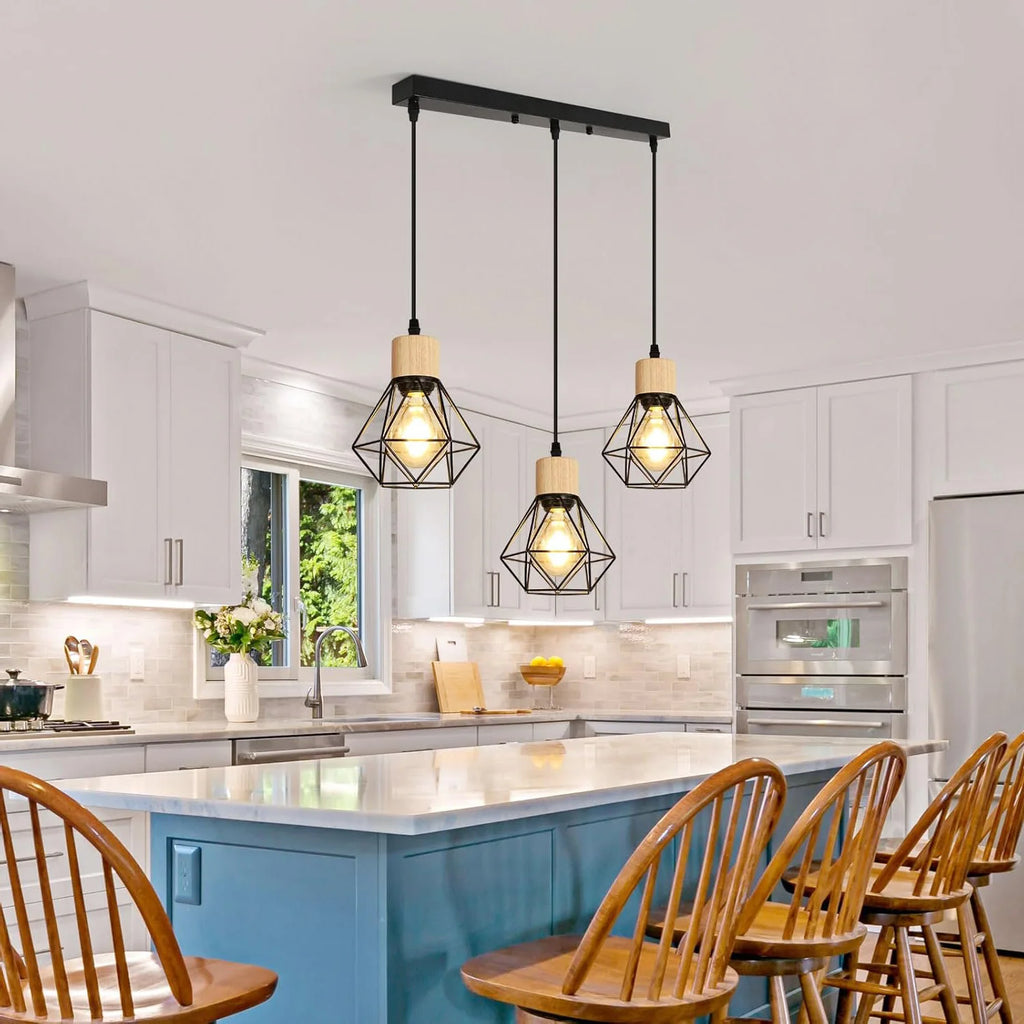 Modern Iron Chandelier,E27 3-Head Black Diamond Chandelier,Height Adjustable,Suitable for Restaurant（Bulb not included）