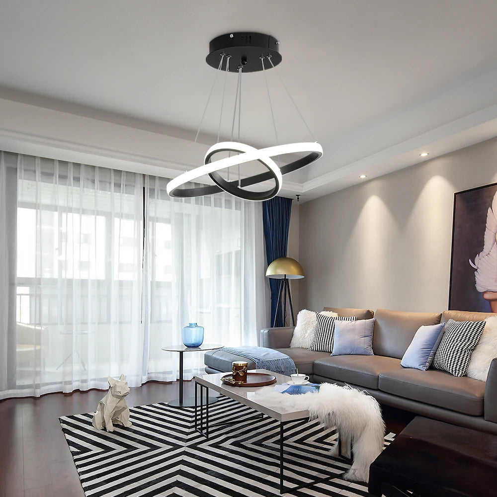LED Pendant Lamp, Modern Two Circulars LED Chandelier Hanging Lamp For Living Room Bedroom Indoor Lighting