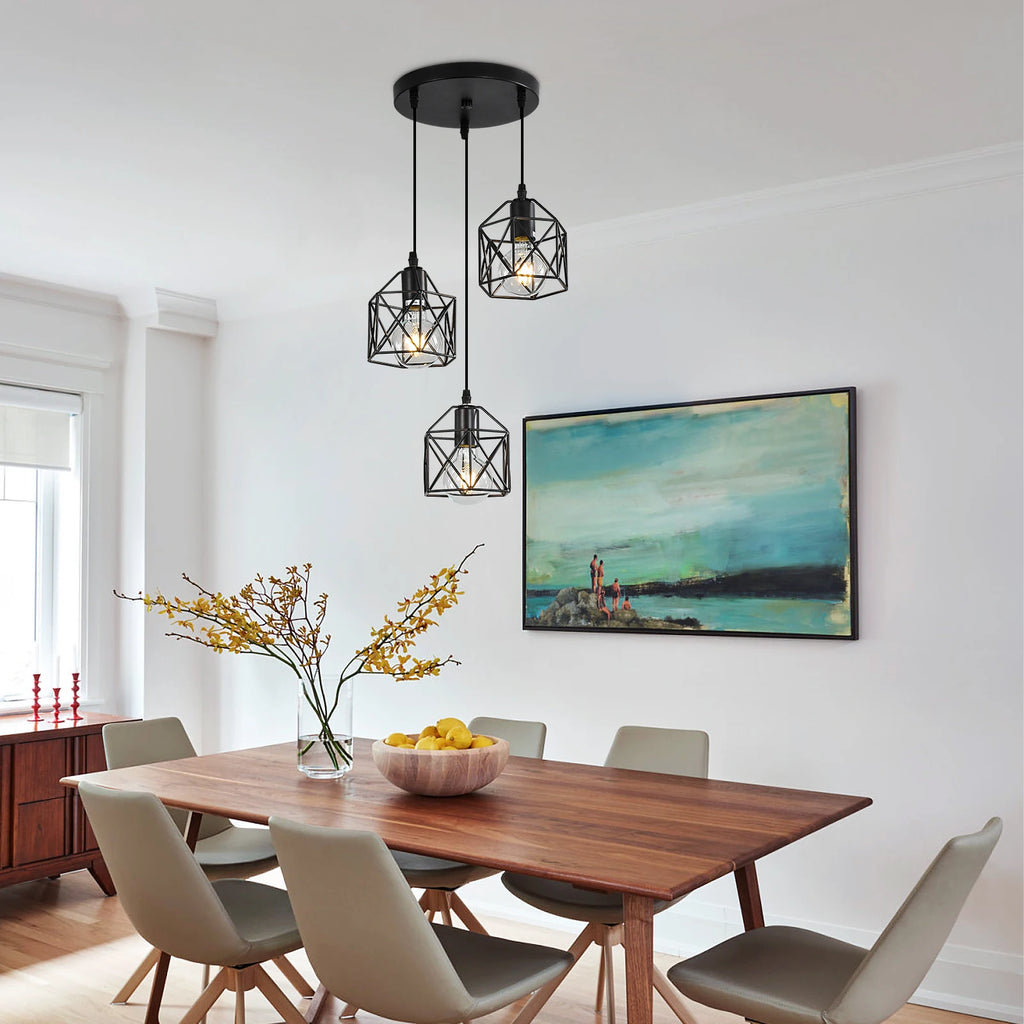 Metal Pendant Light,3-Light LED Nordic Creative Iron Chandelier E27 Geometric Pendant Lights For  Bar Office（Bulb not included）