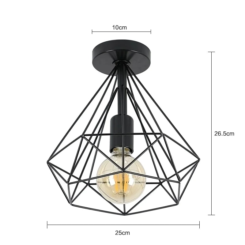 Semi Flush Mount Ceiling Light,Industrial E27 Base Diamond Cage Ceiling Light Fixtures for Hallway（Bulb not included）