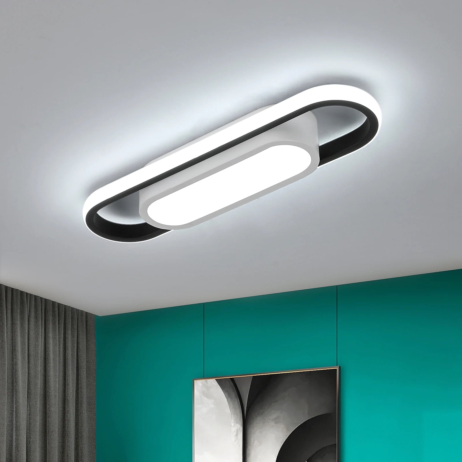 Modern Long Oval LED Ceiling Light Fixed Cool White Light 6500K No Dimmable Black White Border Ceiling Lamp Aisle Entrance Corridor Balcony Indoor Ceiling Lighting