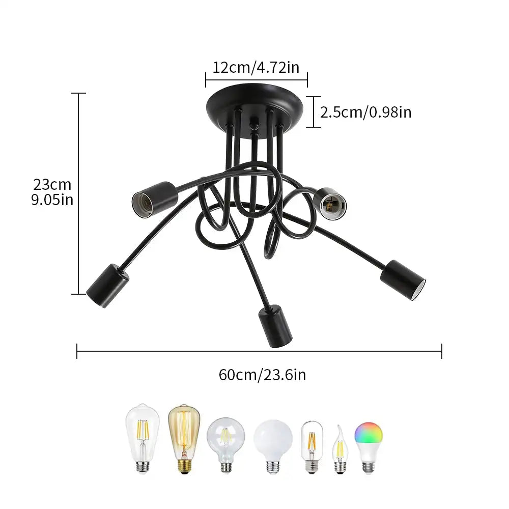 Ceiling Light Fixture,5-Light Mid Century Hemp Flowers Shape Ceiling Lights for Bedroom,Living Room(Bulb not included)