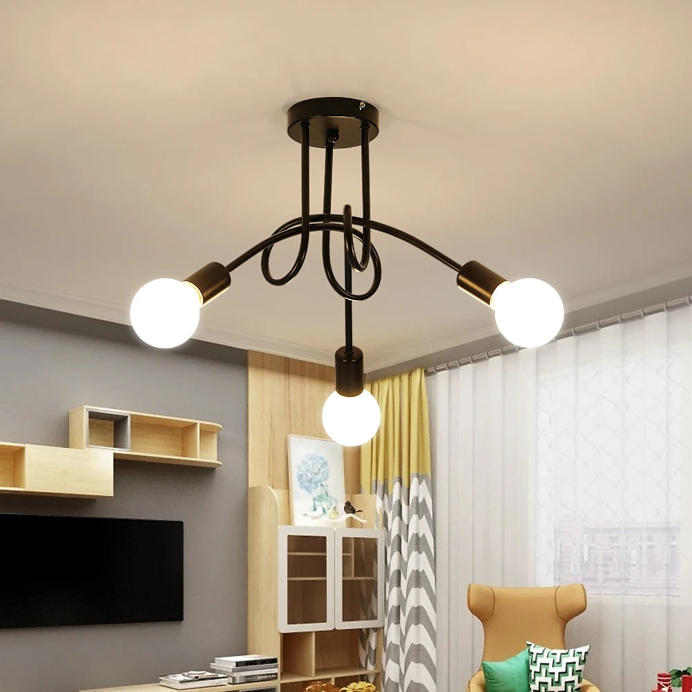 Vintage 3-head Lights Ceiling Lamp,Artistic Lines Iron Chandelier for Living Room Restaurant (Bulbs  not Included)