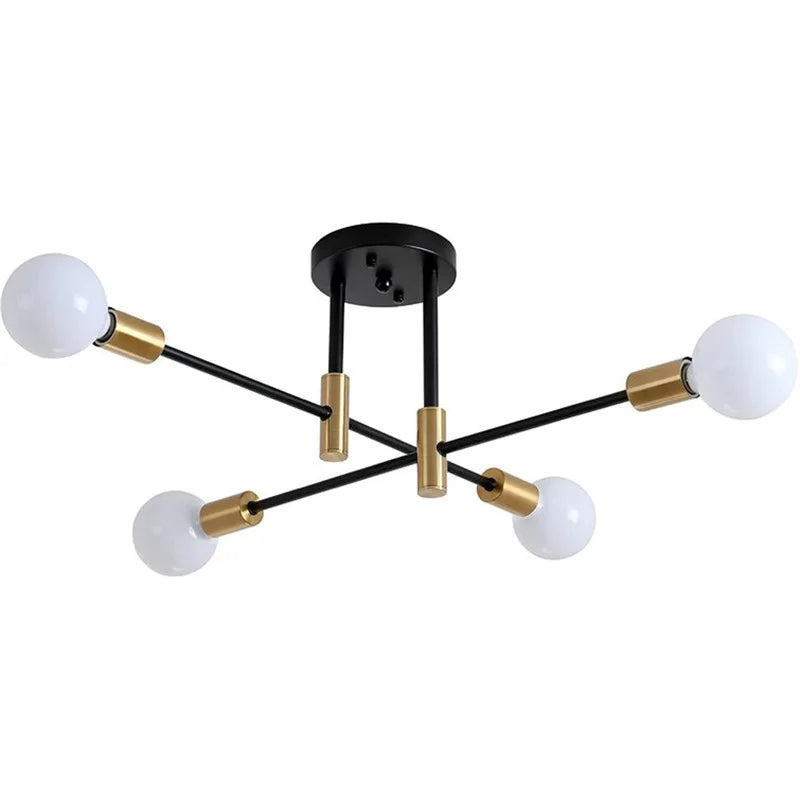 Ceiling Pendant Light, Industrial Semi built-in Ceiling 4 Lights Vintage Pendant Light E27 Black and gold Ceiling Light for Living Room Kitchen Bedroom Dining Room (Bulb Not Included)