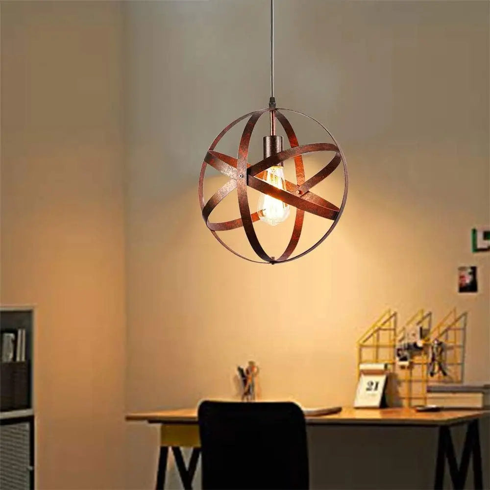 Vintage Metal Globe Chandelier,Industrial E27 Retro Pendant Light,Hanging Lamp for Dining Room,Bar(Bulb not included)
