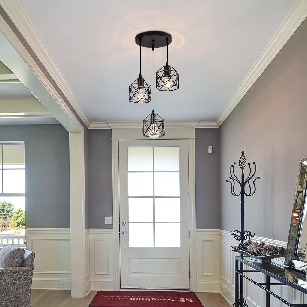 Metal Pendant Light,3-Light LED Nordic Creative Iron Chandelier E27 Geometric Pendant Lights For  Bar Office（Bulb not included）