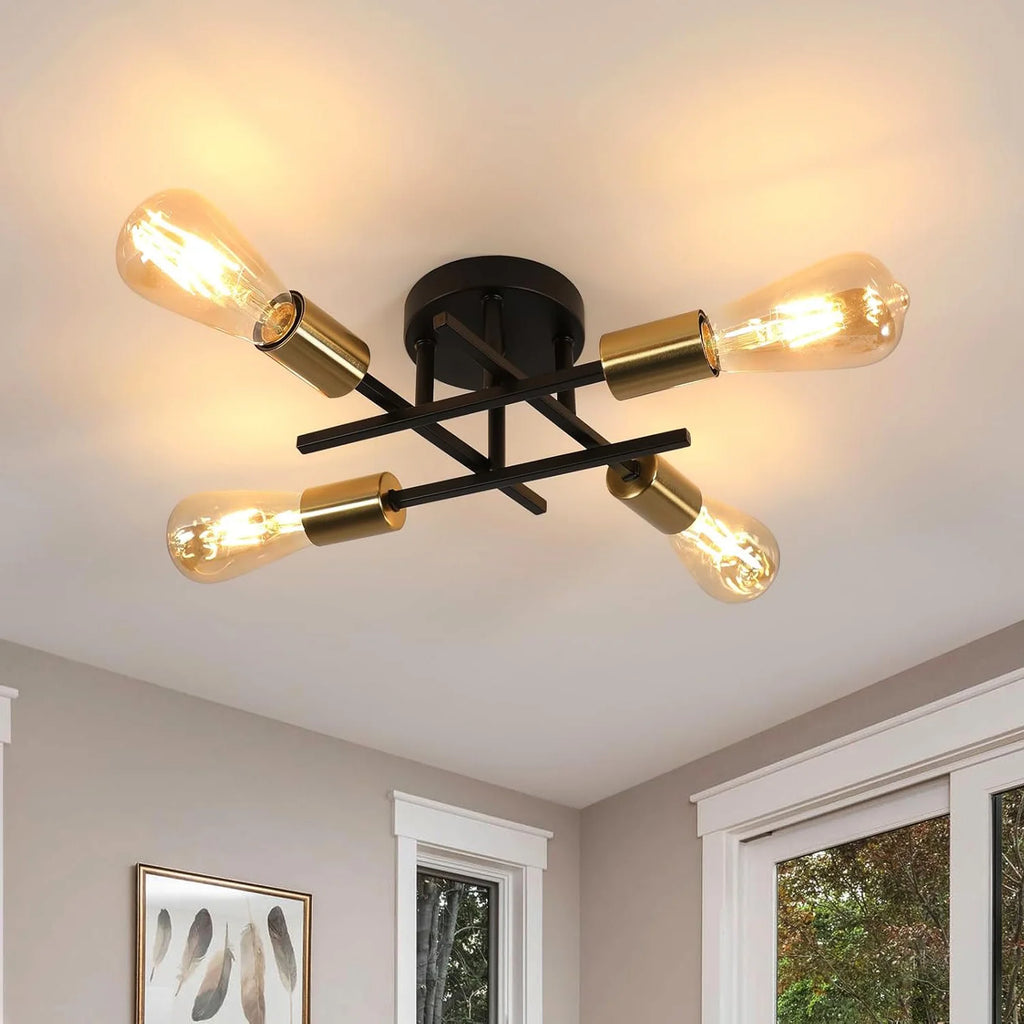 Industrial Ceiling Light,E27 Base Vintage Ceiling Light 4 Lamps Retro Metal Ceiling Lamp for Living Room（Bulb not included）