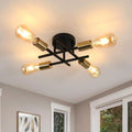 Industrial Ceiling Light,E27 Base Vintage Ceiling Light 4 Lamps Retro Metal Ceiling Lamp for Living Room（Bulb not included）