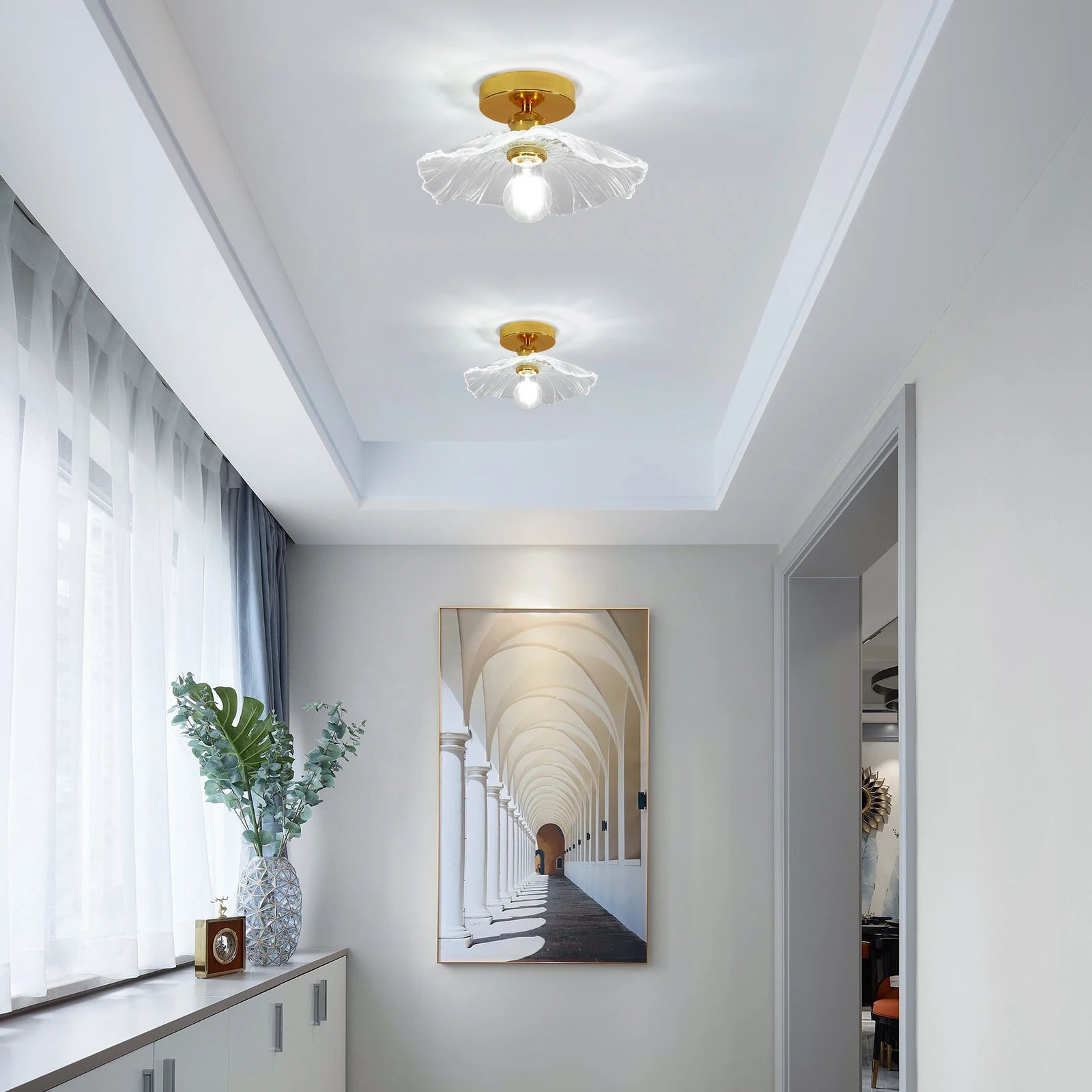 Flush Mount Ceiling Light,Clear Glass Shade Light Fixture,1 Light Lighting Fixture for Bedroom(Bulb Not Included)