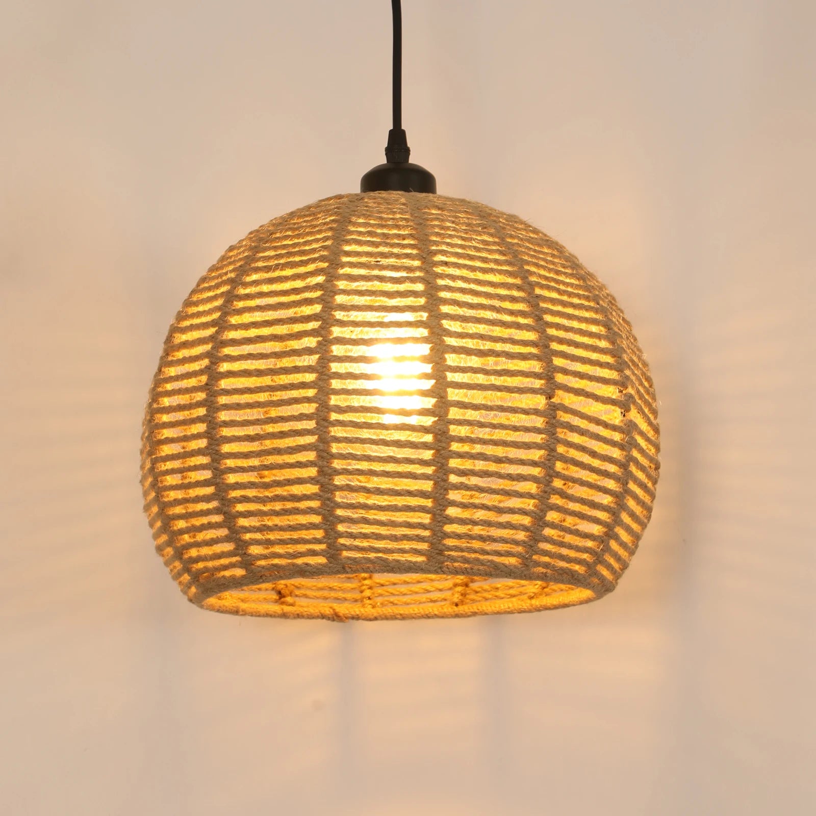 Rattan Ceiling Lamp,Boho Vintage Hanging Ceiling Lamp,Hand Woven Paper Rope Shade E27 for Dining Room (Bulb Not Included)