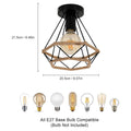 Hemp Rope Pendant Lamp,E27 Base Iron Cage Ceiling Hanging Light Retro Indoor Lighting Chandelier for Home（Bulb not included）