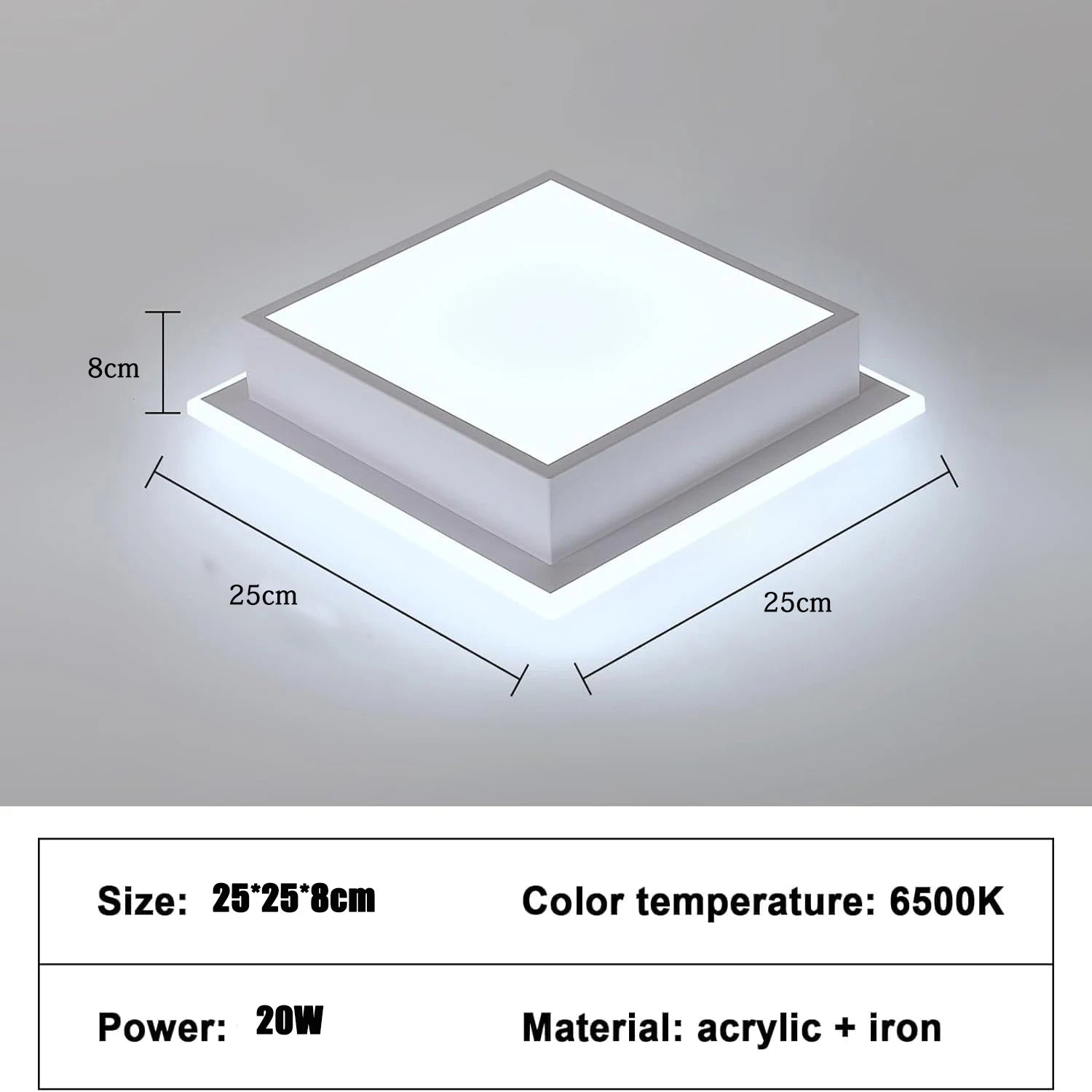 Modern LED Ceiling Light,20W 1800LM Acrylic Square LED Ceiling Lamp,Simple White Light Fittings Ceilings for Hallway,Cool White 6500K